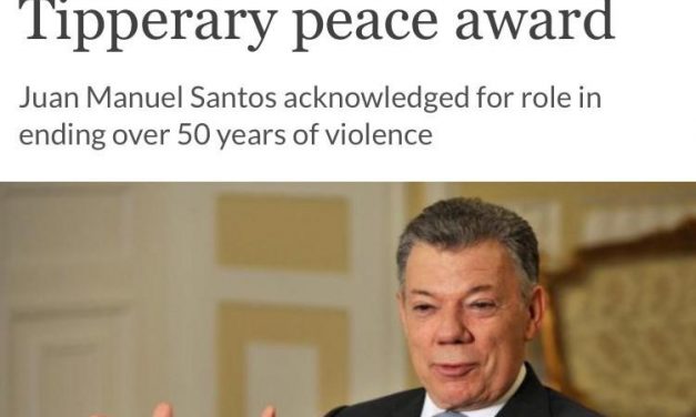 Presidente Santos recibe el Premio Internacional de Paz Tipperary en Irlanda por la tarea para poner fin al conflicto