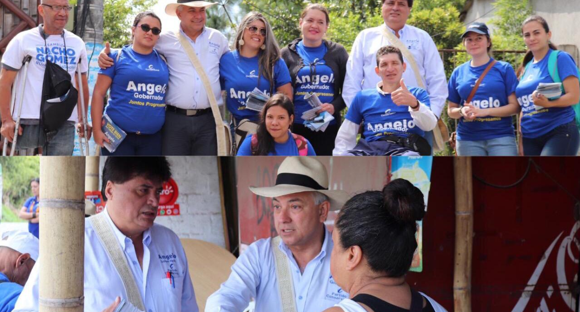 Angelo Quintero Palacio, candidato a la Gobernación de Caldas, en compañía del Diputado Ignacio Gómez y varios lideres comunitarios.