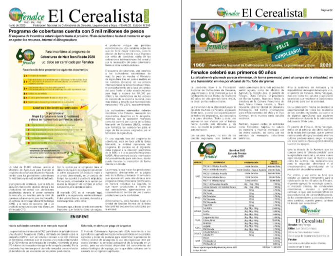 Lo invitamos a la lectura de ‘El Cerealista Digital’, edición No. 16, una publicación electrónica mensual de Fenalce. Gracias por su deferencia.